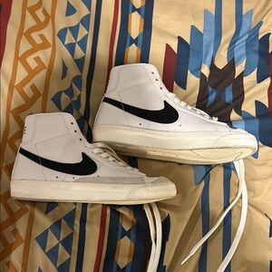 Nike White and Black Sneakers with High-Top Design